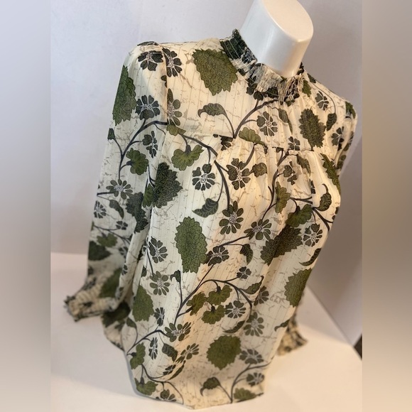 Zac & Rachel~Sheer Floral Tunic~Full Body Lining~Elastic Mock Neck/Cuffs~Size  L - Picture 1 of 15